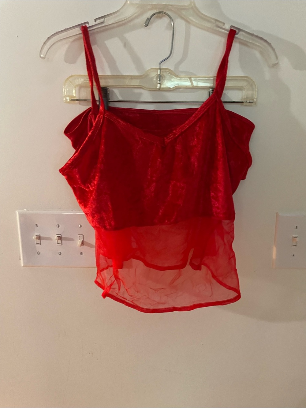 Red Sheer-Panel Spaghetti Strap Women's Top & Bottom Med Never worn